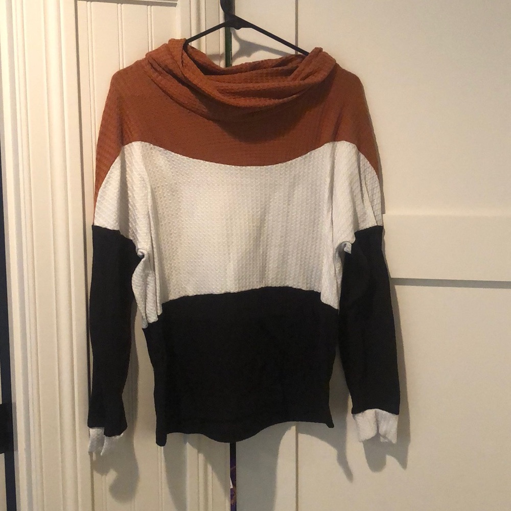 Color Block Cowl Neck Long Sleeve